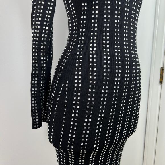 HERA Collection Women's Retro Bodycon Studded Black Dress Long Sleeves Size S - Picture 9 of 16